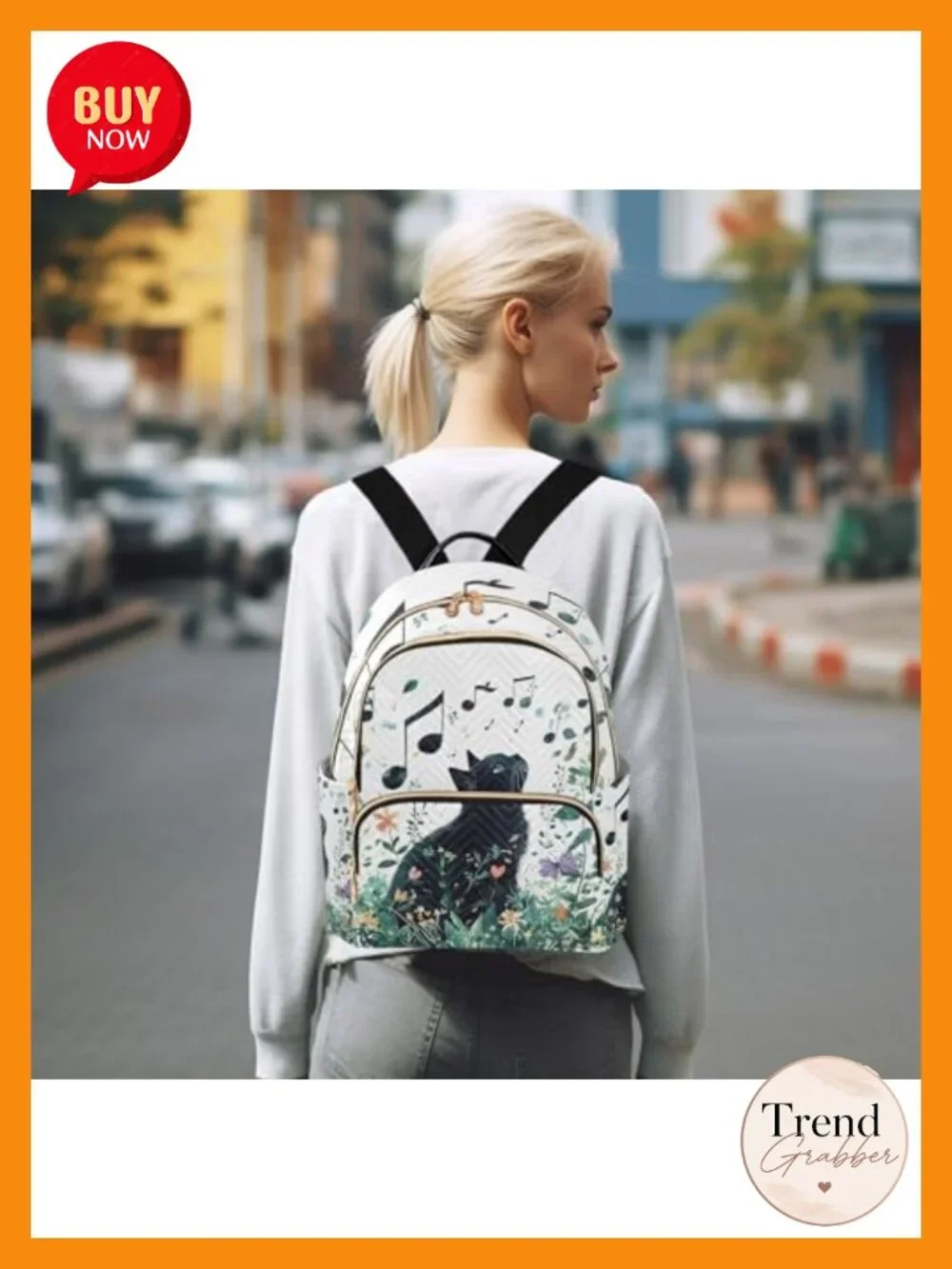 Quilted Mini Backpack Purse with Cat Pattern, Lightweight Fashion Daypack